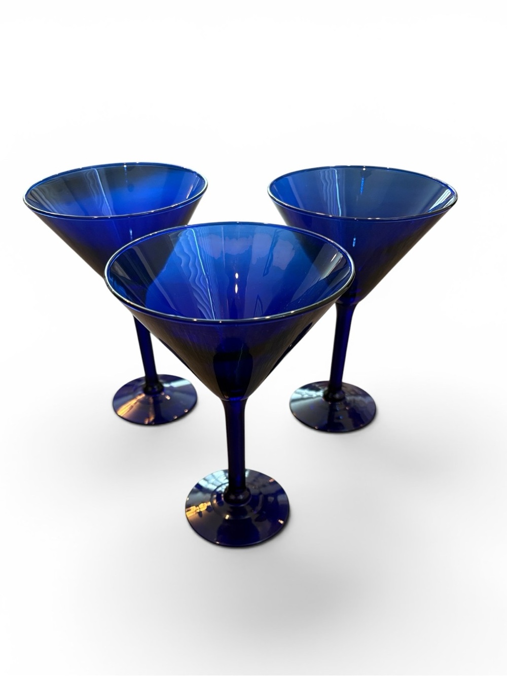 Pier 1 Imports 7" Cobalt Blue 8 oz Stemmed Martini Cocktail Glasses MCM Set of 3
